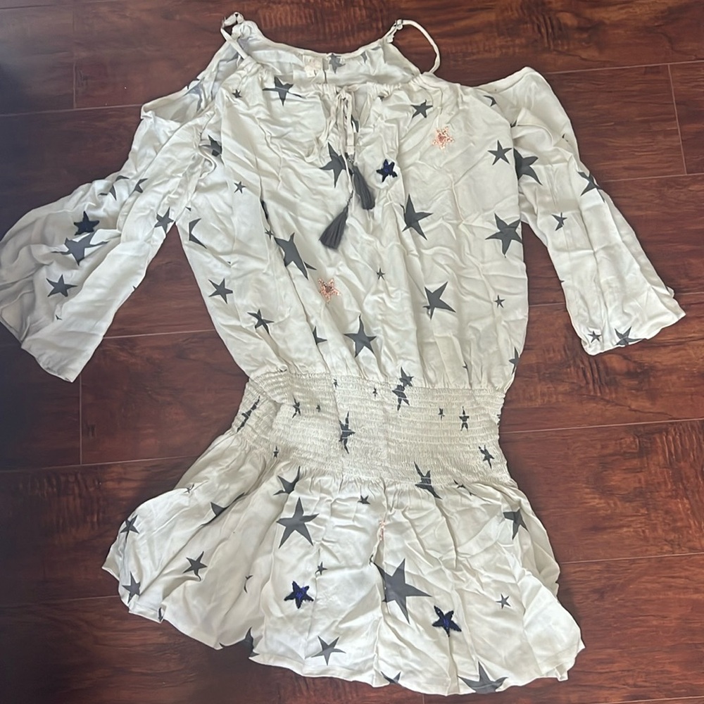 Surf Gypsy open shoulder mini dress